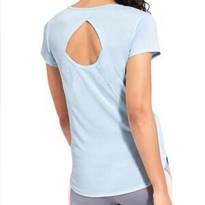Athleta Repetition Tee Key Hole Cut out Womens L Blue Athletic Top Workout